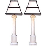 A Pair of Alabaster Column Table Lamps
