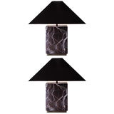 A Pair of Marble and Lucite Shade Table Lamps