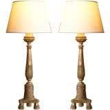 Pair of Silver Gilt Candlestick Lamps