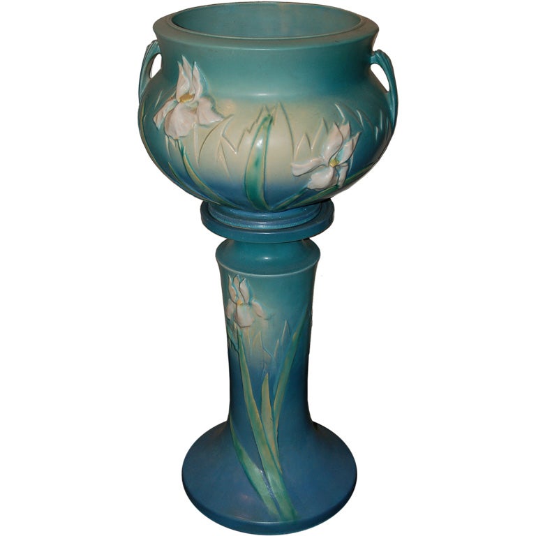 Roseville Iris Blue  Jardiniere 
Pedestal