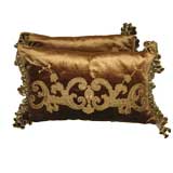 Antique Pair of 19th C. Metallic Appliqued Pillows