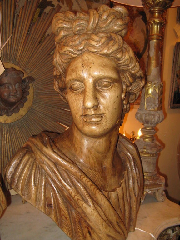 Pair of Italian Carved Wooden Busts