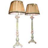 Vintage Pair of Painted Candlestick Lamps with Custom Shades