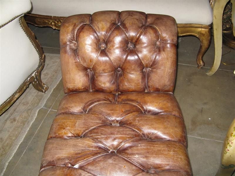 European Leather Tufted Bench C. 1900