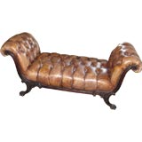 European Leather Tufted Bench C. 1900