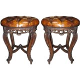 Pair of Leather Tufted Stools