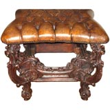 French Carved Leather Bench C. 1920