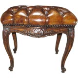 Petite Leather Tufted Bench C. 1920