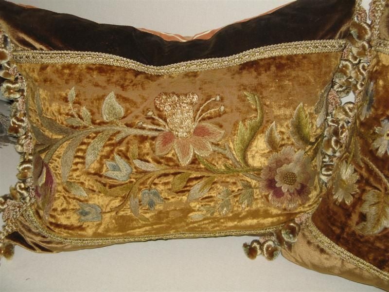Pair of 19th C. Embroidered Pillows