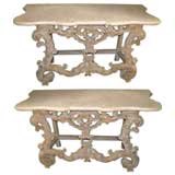 Pair of Italian Style Consoles With Travertine Tops