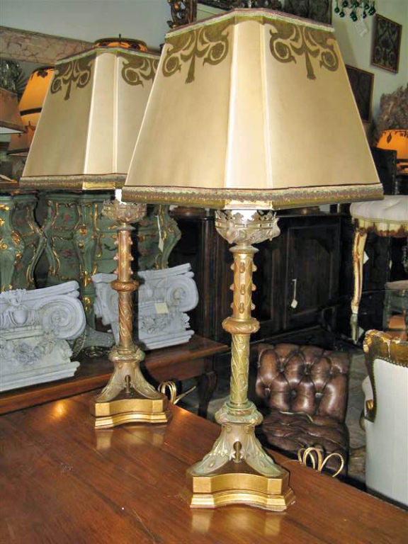 Bronze Candlestick Lamps with Custom Shades