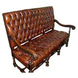 English Leather Tufted Hall Bench C. 1930
