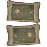 Antique Pair of Metallic Embroidered Silk Velvet  Pillows on Linen