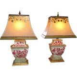 Chinoiserie Stoneware Lamps with Custom Shades