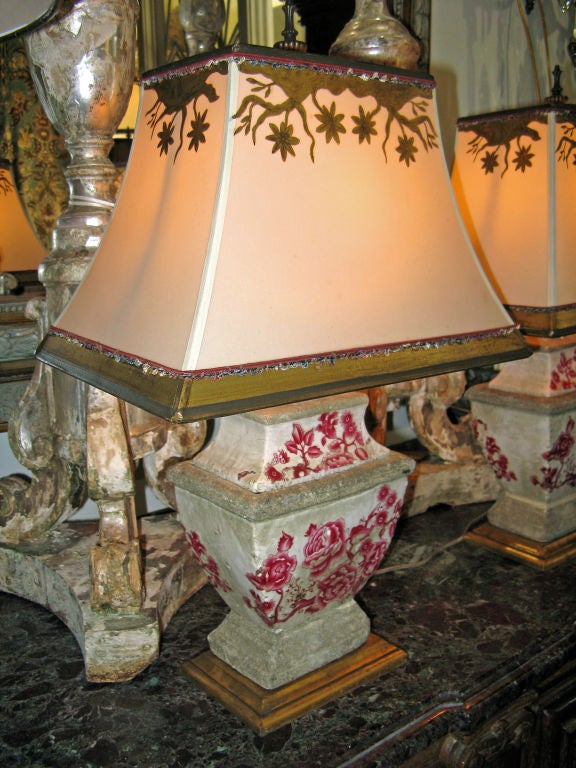 Chinoiserie Stoneware Lamps with Custom Shades 2