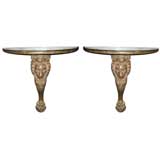 Pair of Carved Lion Consoles with Mirror Tops