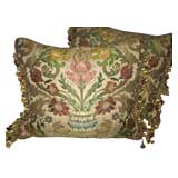 Pair of Antique Italian Textile pillows with Silk Tassel Fringe