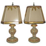 Pair of Italian Painted & Parcel Gilt Lamps with Custom Shades
