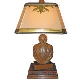 Unique 19th C. Carved Figural Lamp with Custom Shade
