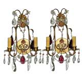 Pair of Continental Crystal & Beaded Sconces C. 1940