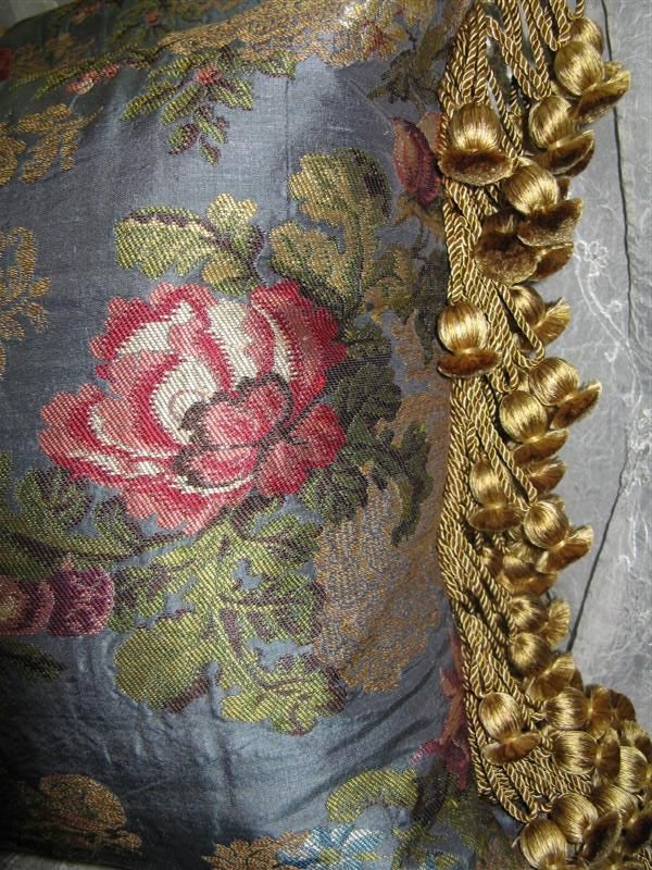 Pair of Antique French Silk Pillows with Tassel Trim 2