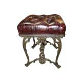 Antique Spanish Leather Tufted Iron Ottoman