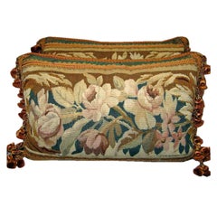 Pair of Floral Antique Tapestry Pillows