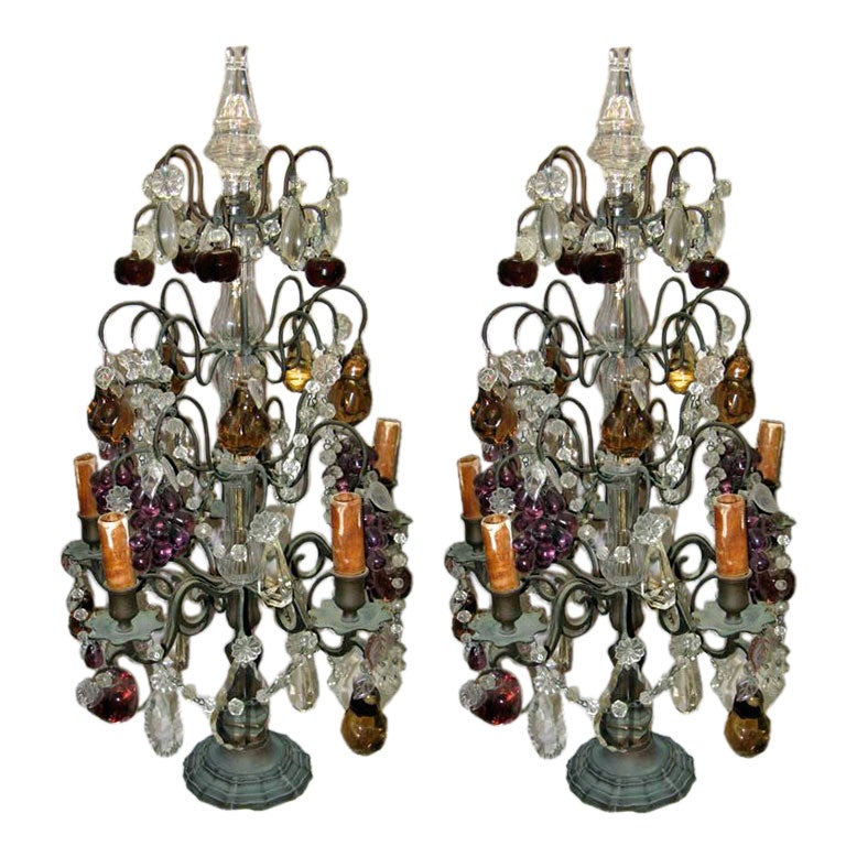 Pair of French Crystal & Bronze Girandles C. 1900's