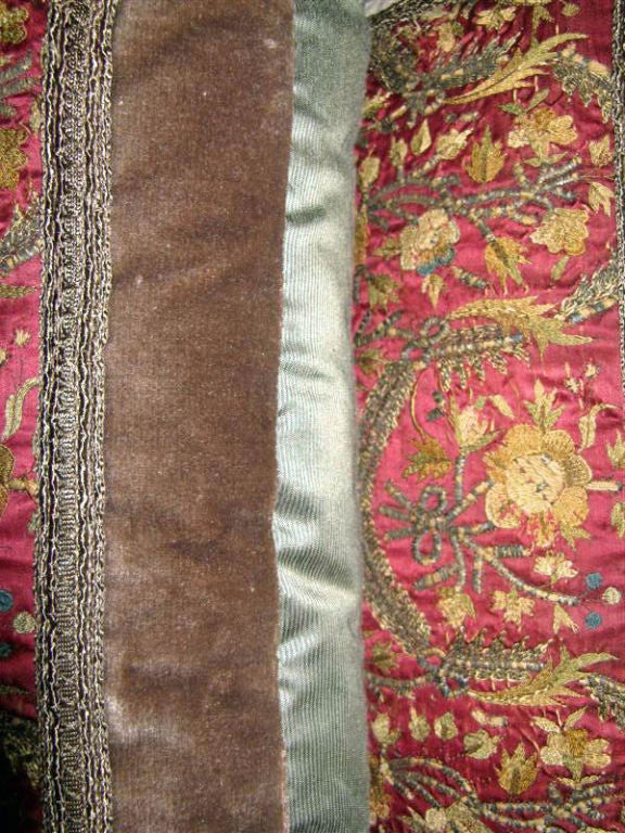 18th Century and Earlier 18th C Metallic and Silk Embroidered Pillows