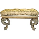 Italian Carved & Painted Upholstered Bench C. 1930's
