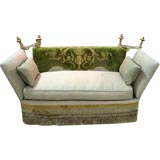 Knoll Style Sofa with Antique Velvet Back and Giltwood Finials
