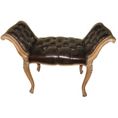 Handsome Leather Tufted Bench C. 1920