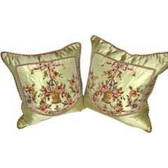 Antique Pair of 19th C. Metallic & Chenille Textile Pillows