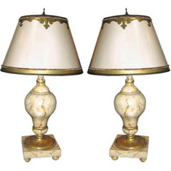 Pair of Faux Marble Lamps with Custom Shades