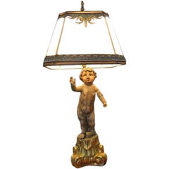 Carved Figural Lamp with Custom Shade