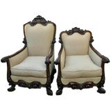 Pair of Italian Carved "His & Her" Armchairs