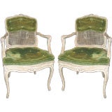 Pair of French Painted Cane Armchairs
