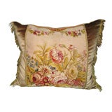 Antique Pair of 19th C. Floral Aubusson Pillows with Metallic Fringe