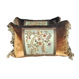 Antique Pair of 19th C. Metallic 
Chenille Embroidered Pillows