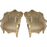 Pair of French Rococo Carved Armchairs