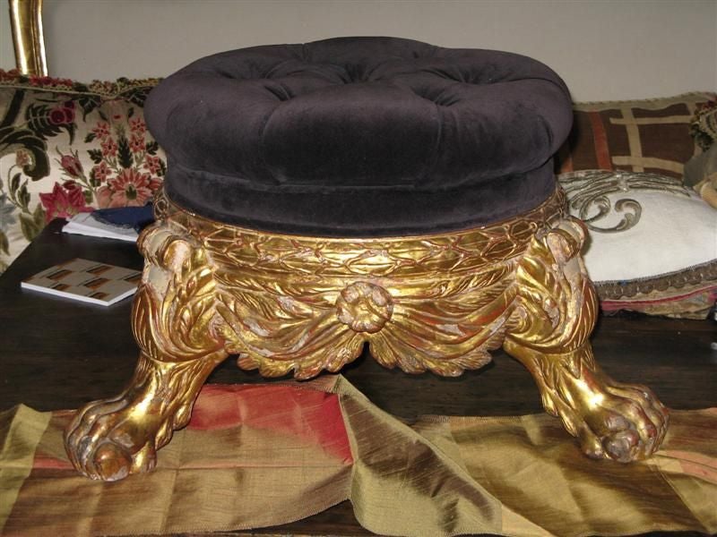 Beautiful carved giltwood & gesso Italian style bench upholstered in black velvet fabric.  This charming piece would add a bit of Hollywood/Italian glamour to any decor.  It was originally made by 