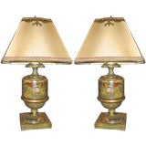 Pair of Italian Painted Urn Lamps with Shades