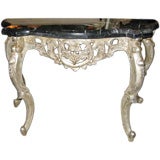 Vintage Carved Silverleaf Italian Style Console with Marble Top