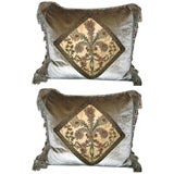 Antique Pair of Metallic & Chenille Embroidered Textile Pillows