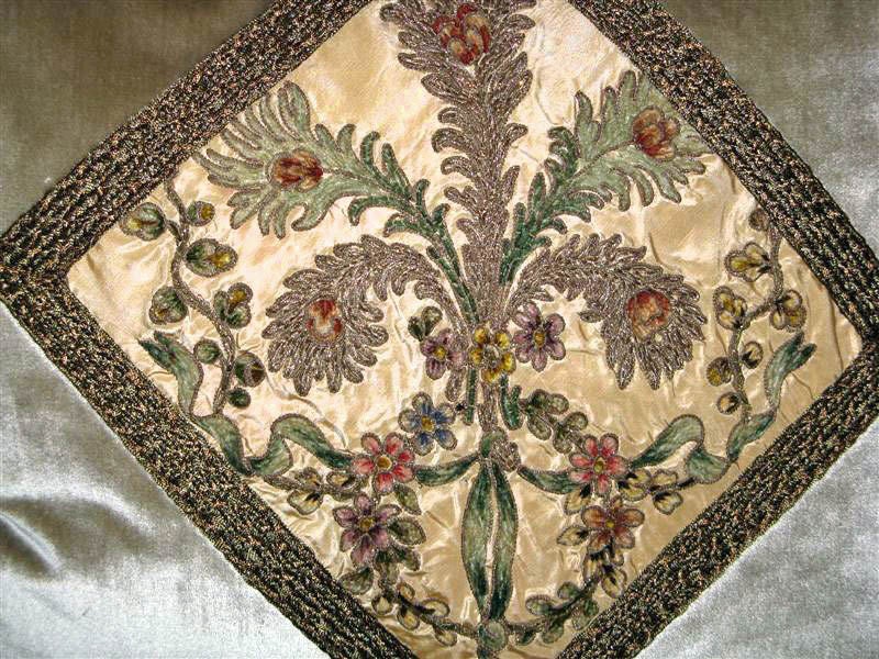 Pair of Metallic & Chenille Embroidered Textile Pillows