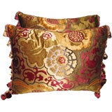 Pair of Vintage Silk Velvet Pillows with Tassel Trim