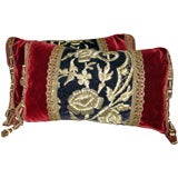 Antique Pair of  Embroidered Metallic Pillows