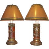 Pair of Italian Carved Lamps with Custom Shades