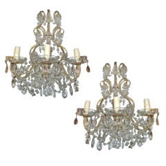 Pair of Italian Crystal Sconces C. 1930
s
