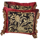 Pair of 19th C. Gold Embroidered Pillows